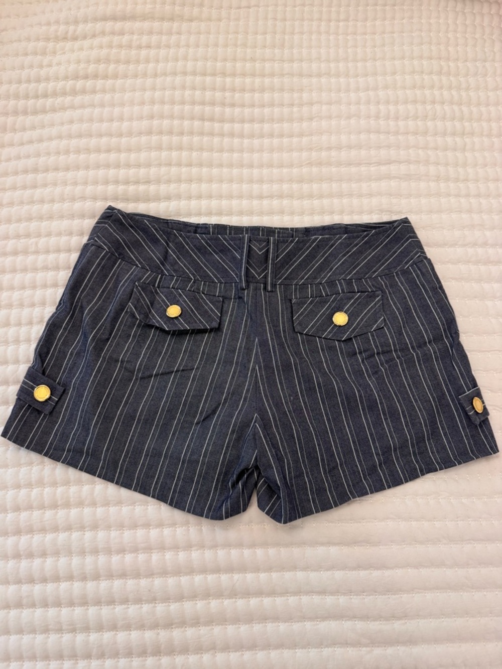 Arden B Navy Pinstripe Shorts with Gold Buttons